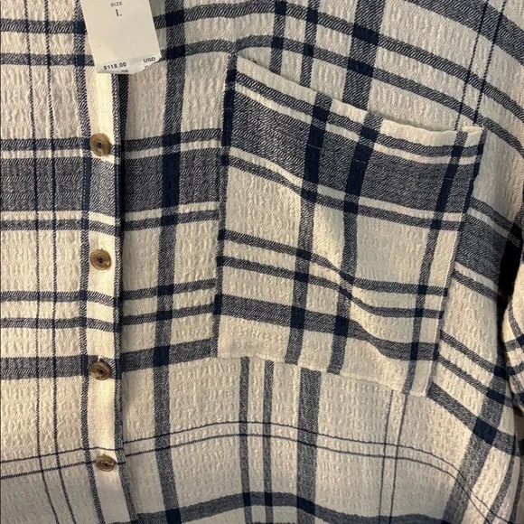 Anthropologie Pilcro Side-Slit Maci Tunic Buttondown in Ivory Plaid, size L, NWT - Picture 8 of 12